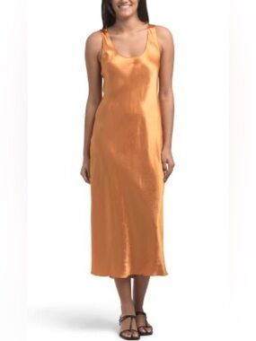 VINCE
Bias Tank Dress 
Vince Orange Satin Slip Midi Dress